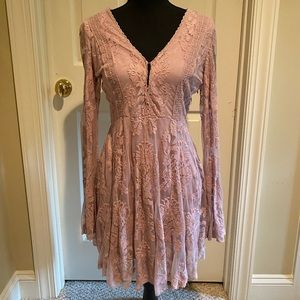 Free people pink lace long sleeve dress